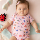 Pembe  Çiçek Desenli İkili Kız Bebek Zıbın Set - Zoe