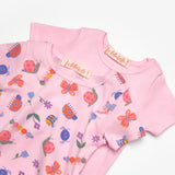 Pembe  Çiçek Desenli İkili Kız Bebek Zıbın Set - Zoe