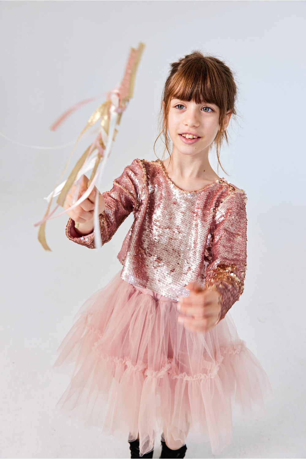 Rose Pul Payetli Tül Etekli Kız Çocuk İkili Takım - Milena