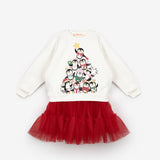 Beyaz  Sevimli Penguen Baskılı Kız Çocuk Yılbaşı İkili Takım - Orchid