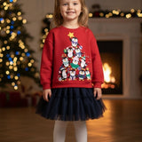 Kırmızı  Sevimli Penguen Baskılı Kız Çocuk Yılbaşı İkili Takım - Orchid