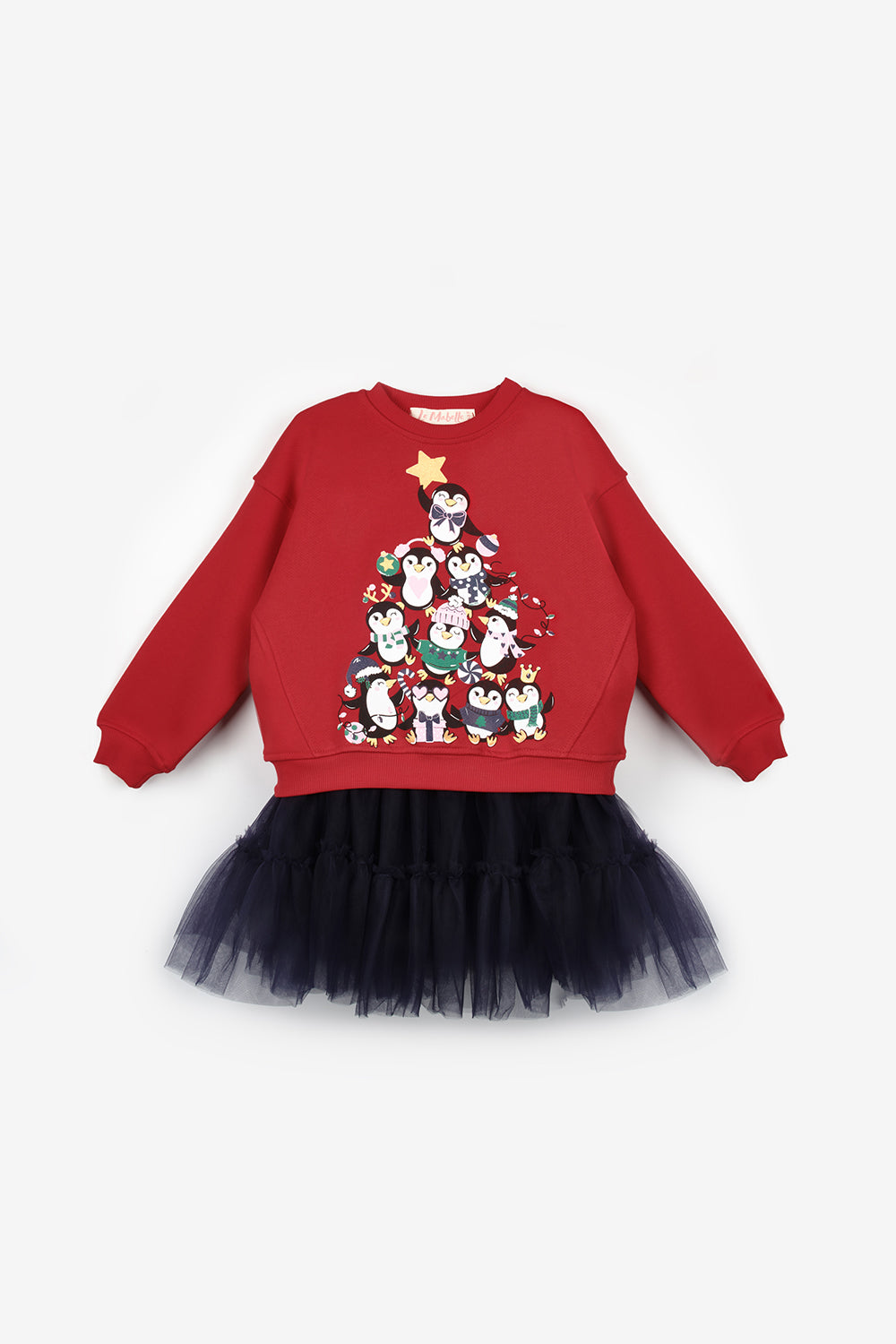 Kırmızı  Sevimli Penguen Baskılı Kız Çocuk Yılbaşı İkili Takım - Orchid