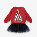 Kırmızı  Sevimli Penguen Baskılı Kız Çocuk Yılbaşı İkili Takım - Orchid