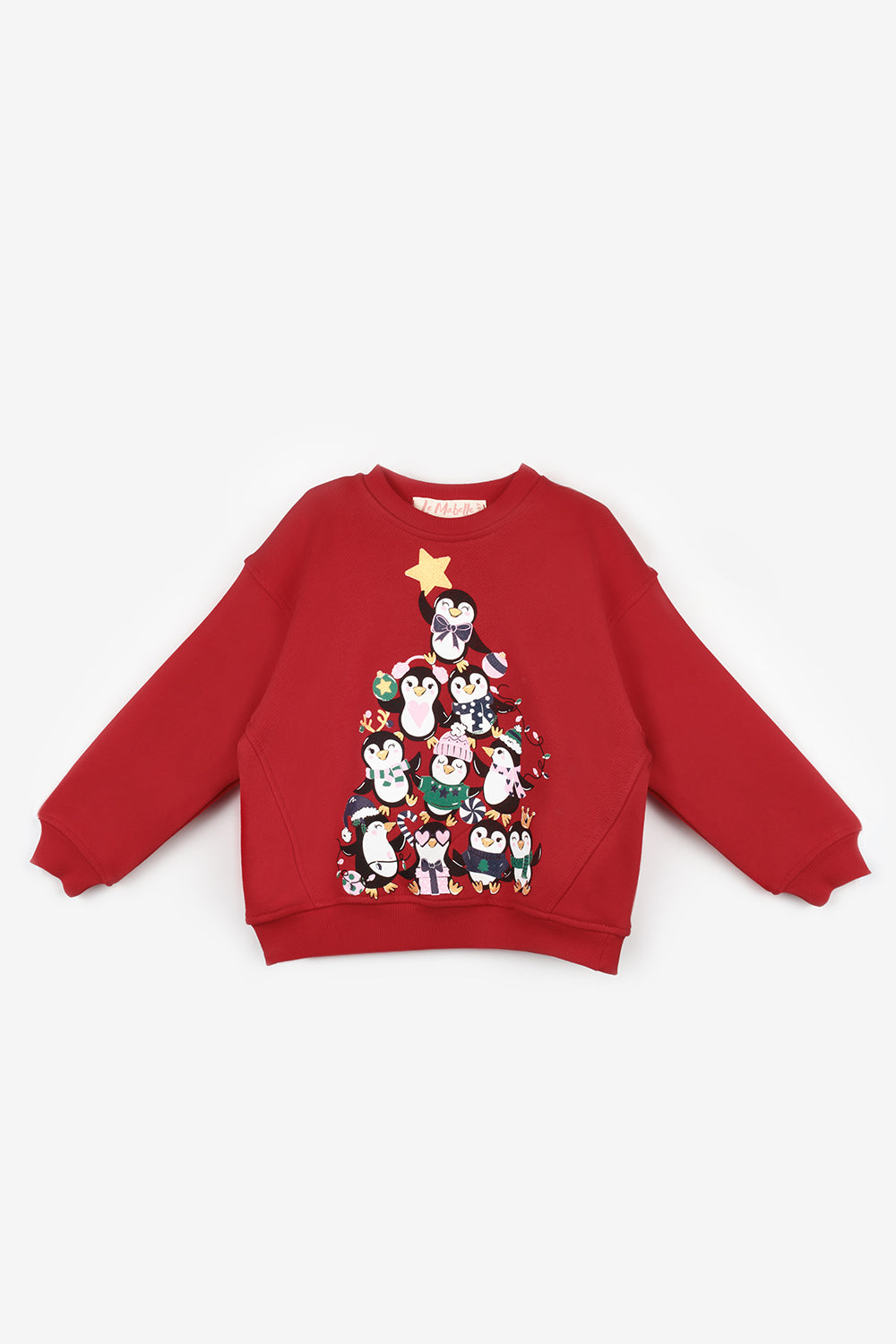 Kırmızı  Sevimli Penguen Baskılı Kız Çocuk Yılbaşı İkili Takım - Orchid