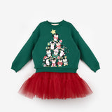 Yeşil  Sevimli Penguen Baskılı Kız Çocuk Yılbaşı İkili Takım - Orchid