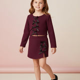 Bordo  Fiyonk Detaylı Kız Çocuk Etek Ceket Takım - Silvana