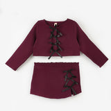 Bordo  Fiyonk Detaylı Kız Çocuk Etek Ceket Takım - Silvana