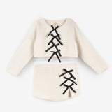 Krem  Fiyonk Detaylı Kız Çocuk Etek Ceket Takım - Silvana