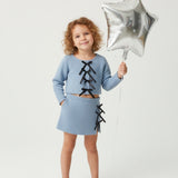 Mavi  Fiyonk Detaylı Kız Çocuk Etek Ceket Takım - Silvana