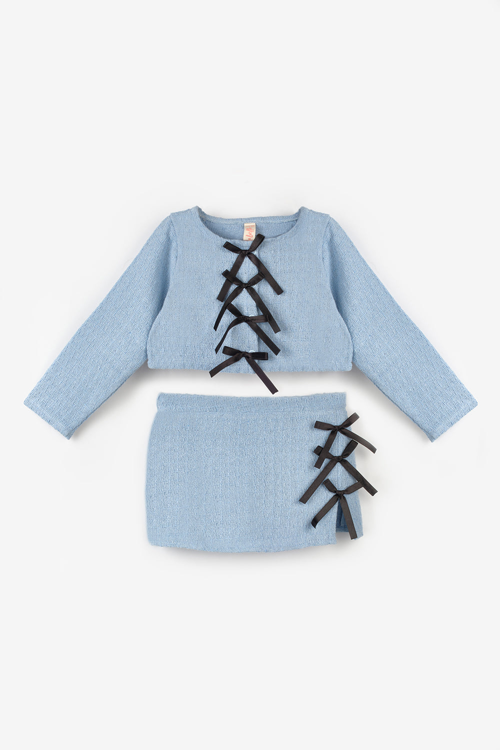 Mavi  Fiyonk Detaylı Kız Çocuk Etek Ceket Takım - Silvana