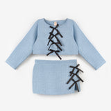 Mavi  Fiyonk Detaylı Kız Çocuk Etek Ceket Takım - Silvana