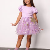 Lila Yıldızlı Fiyonk Detaylı Kız Çocuk Tül Etek - Aster