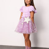 Lila Yıldızlı Fiyonk Detaylı Kız Çocuk Tül Etek - Aster