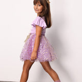 Lila Yıldızlı Fiyonk Detaylı Kız Çocuk Tül Etek - Aster