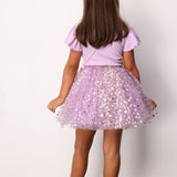 Lila Yıldızlı Fiyonk Detaylı Kız Çocuk Tül Etek - Aster