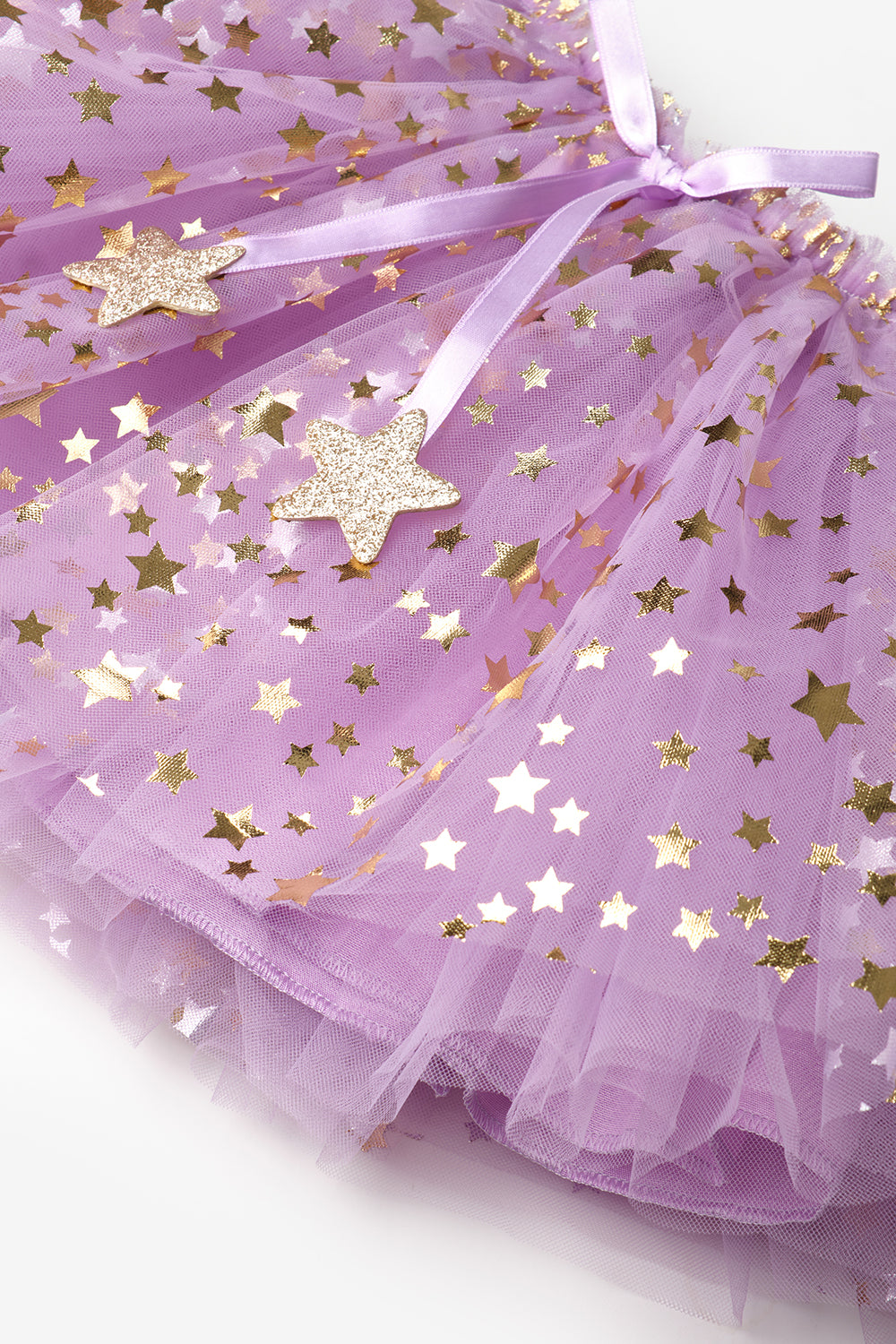 Lila Yıldızlı Fiyonk Detaylı Kız Çocuk Tül Etek - Aster