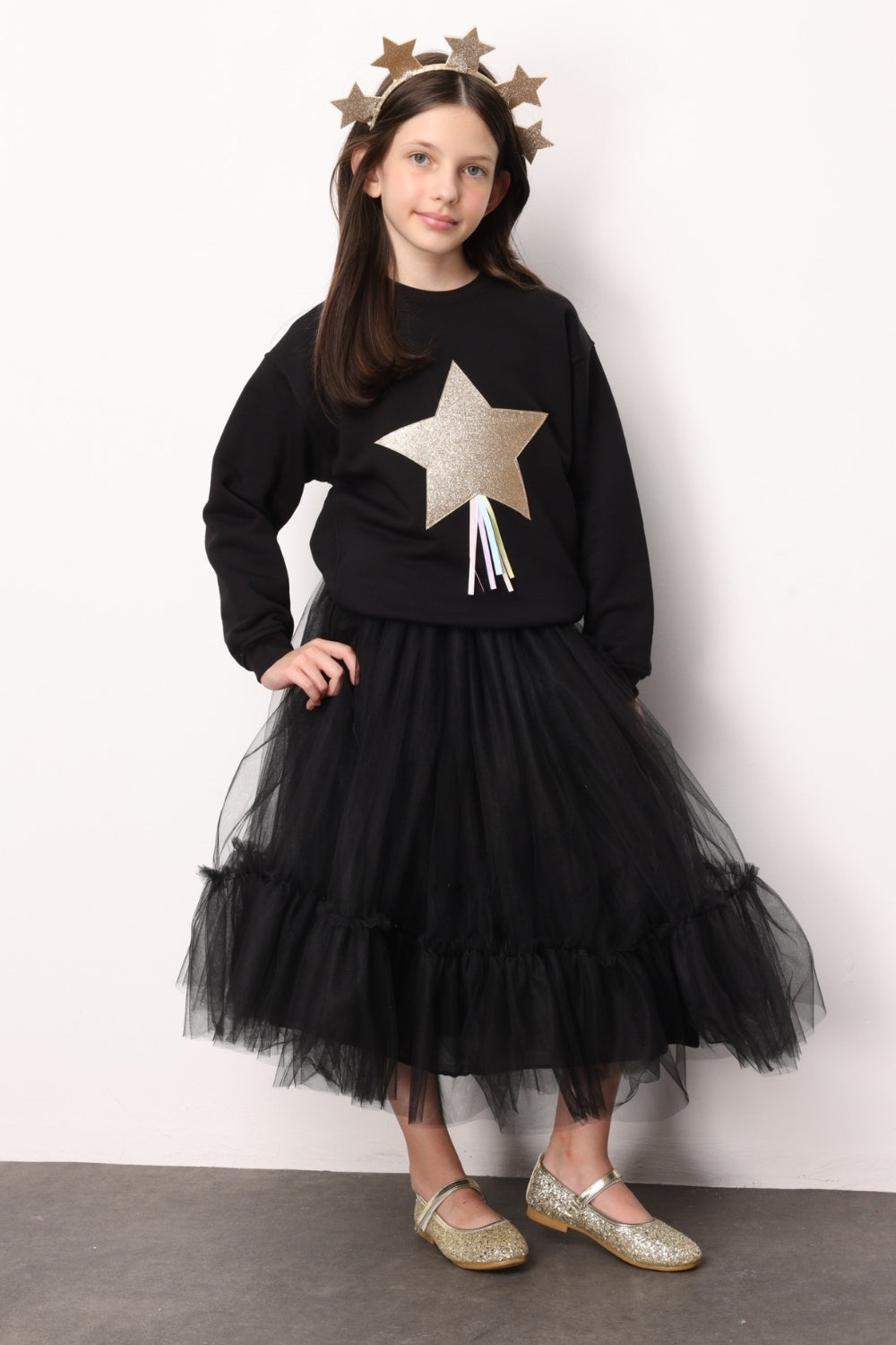 Siyah Kız Çocuk Uzun Tül Etek - Mindy