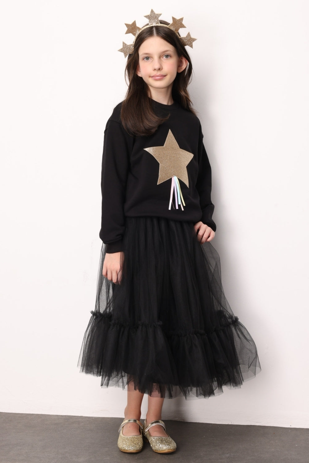 Siyah Kız Çocuk Uzun Tül Etek - Mindy