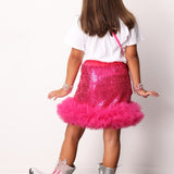 Fuşya Pullu Ucu Tül Detaylı Kız Çocuk Etek - Sheron