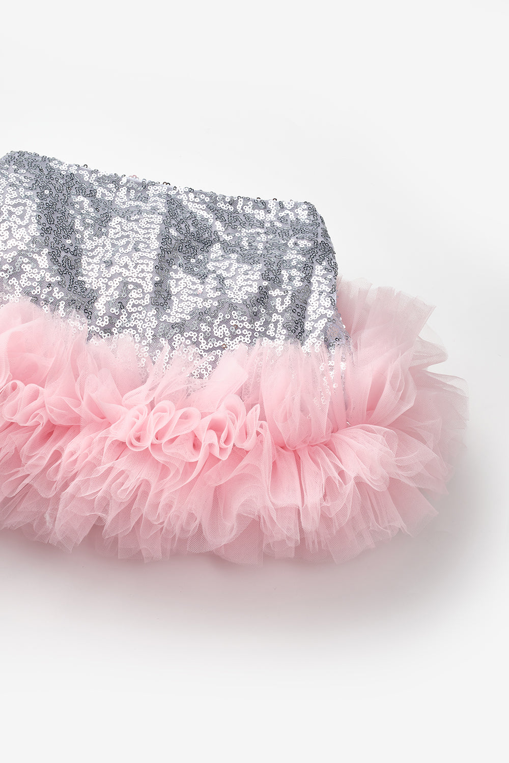 Gümüş Pullu Ucu Tül Detaylı Kız Çocuk Etek - Sheron