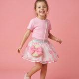 Fuşya Fiyonk Baskılı Organze Kız Çocuk Etek - Harper