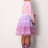 Lila  Katlı Tüllü Kız Çocuk Etek - Almira