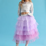 Lila  Katlı Tüllü Kız Çocuk Uzun Etek - Azalea