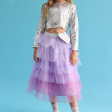 Lila  Katlı Tüllü Kız Çocuk Uzun Etek - Azalea