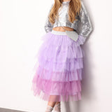 Lila  Katlı Tüllü Kız Çocuk Uzun Etek - Azalea