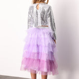 Lila  Katlı Tüllü Kız Çocuk Uzun Etek - Azalea