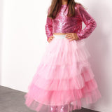 Pembe  Katlı Tüllü Kız Çocuk Uzun Etek - Azalea