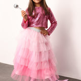 Pembe  Katlı Tüllü Kız Çocuk Uzun Etek - Azalea