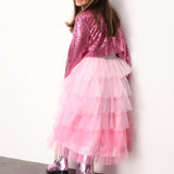 Pembe  Katlı Tüllü Kız Çocuk Uzun Etek - Azalea
