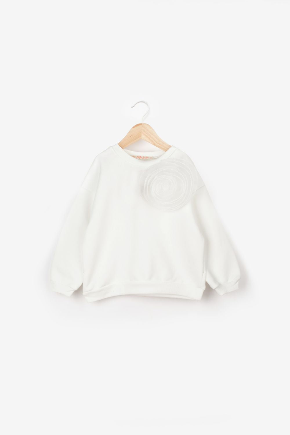 Ekru  Gül Aksesuarlı Kız Çocuk Sweatshirt - Elisa