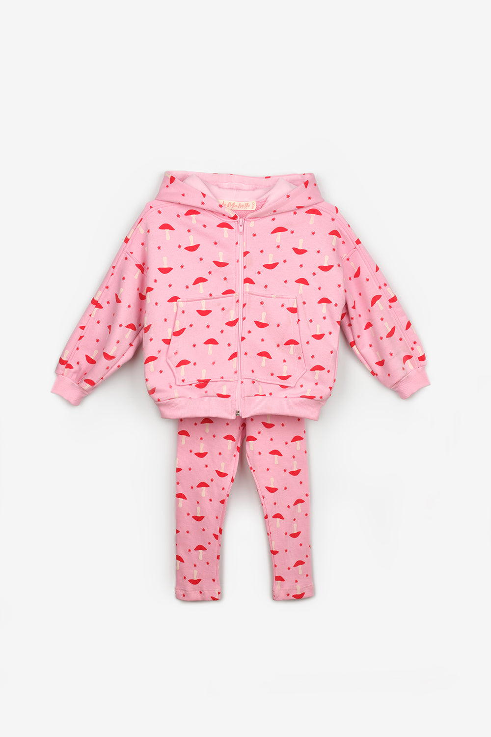 Pembe  Desenli Kapüşonlu Kız Çocuk Eşofman Takımı - Nell
