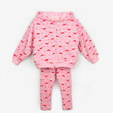 Pembe  Desenli Kapüşonlu Kız Çocuk Eşofman Takımı - Nell