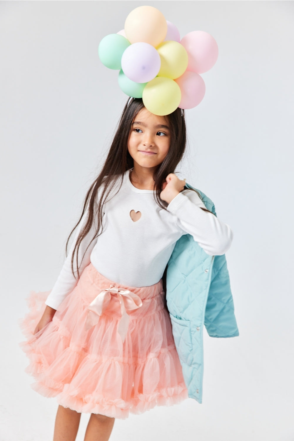 Ekru Kalp Nakışlı Fitilli Kız Çocuk Tişört