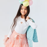 Ekru Kalp Nakışlı Fitilli Kız Çocuk Tişört