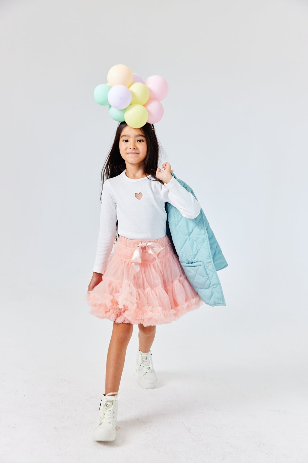 Ekru Kalp Nakışlı Fitilli Kız Çocuk Tişört