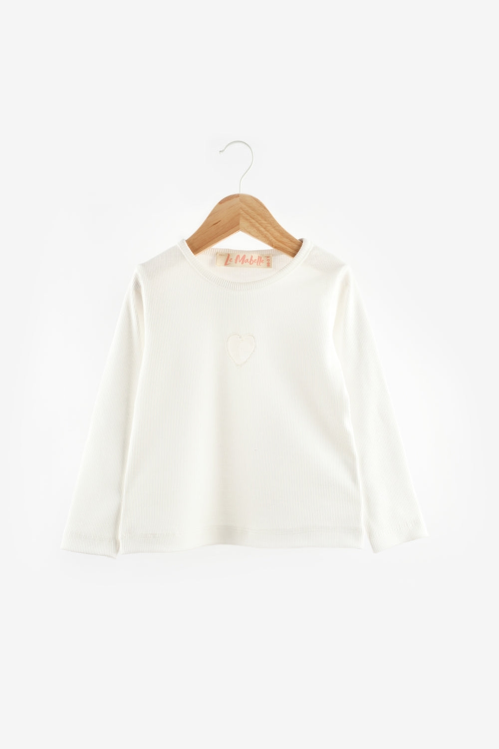 Ekru Kalp Nakışlı Fitilli Kız Çocuk Tişört