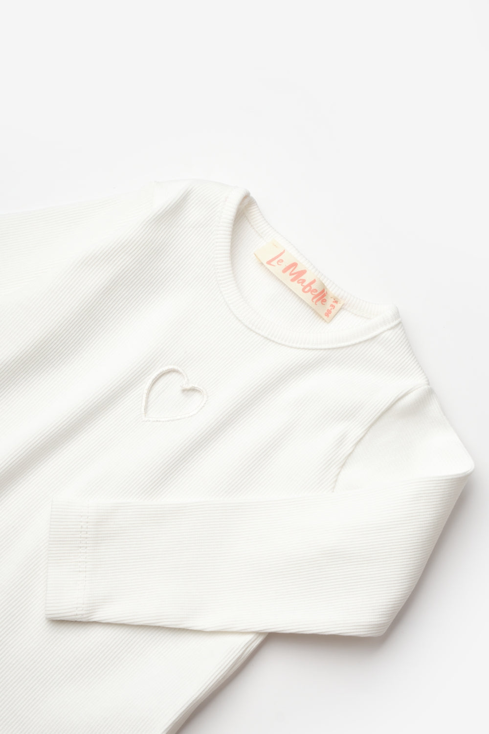 Ekru Kalp Nakışlı Fitilli Kız Çocuk Tişört