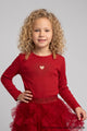 Red Heart Embroidered Ribbed Girls' T-Shirt