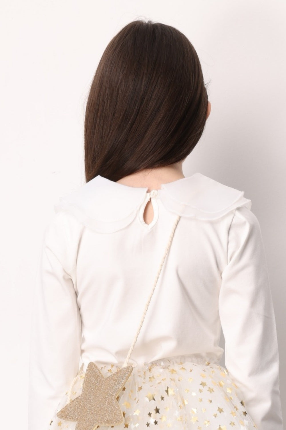 Ekru Organze Yakalı Kız Çocuk Tişört