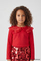 Red Organza Collar Girls' T-shirt 
