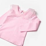 Pembe  Organze Yakalı Kız Çocuk Tişört