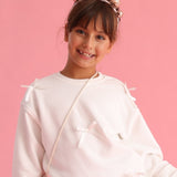 Ekru  Fiyonk Detaylı Kız Çocuk Sweatshirt
