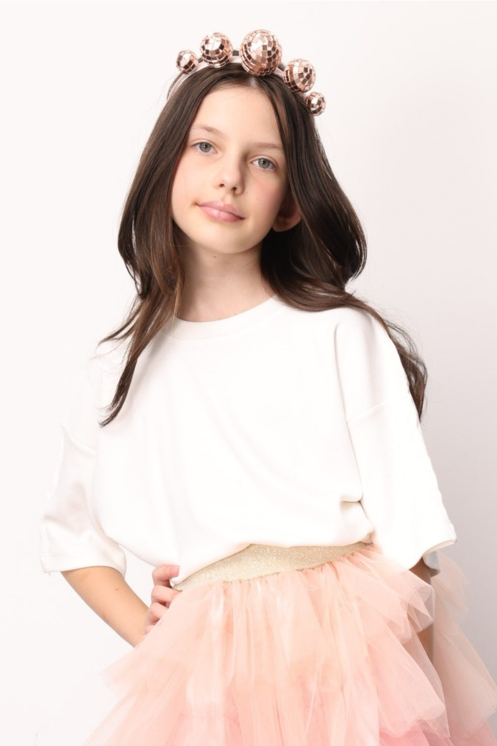 Ekru  Oversize Kız Çocuk Tişört