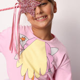 Pembe Peri Kızı Baskılı Kız Çocuk Tişört