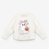 Beyaz  Sevimli Hayalet Baskılı Halloween Kız Çocuk Tişört