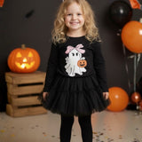 Siyah  Sevimli Hayalet Baskılı Halloween Kız Çocuk Tişört